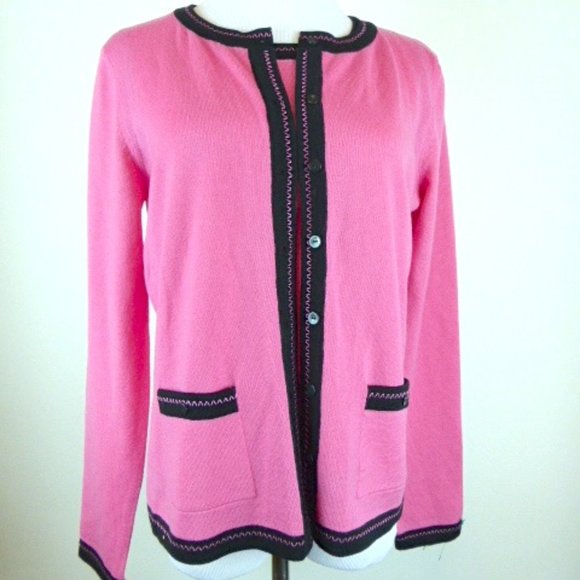 Escada pink black twinset cardigan sweater sleeveless tank wool i40 NWT 2 piece